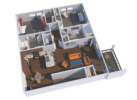 Floor plan for 2 beds, 2 baths, 1154 sqft